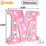 Pooqla LED Marquee Letter Lights, Light Up Pink Letters Glitter Alphabet Letter Sign Battery Powered for Night Light Birthday Party Wedding Girls Gifts Home Bar Christmas Decoration, Pink Letter M