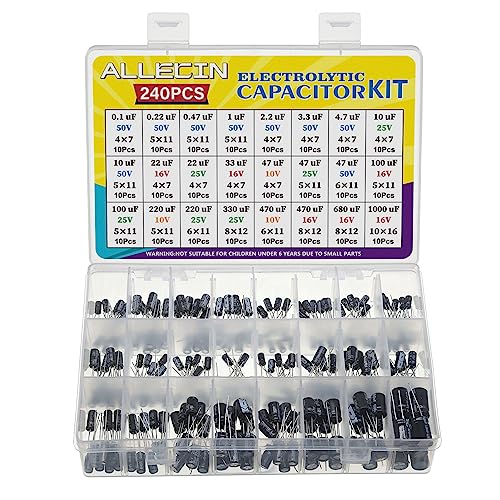 24 Values Electrolytic Capacitor Assortment Kit from 0.1uF to 1000uF 10V 16V 25V 50V in-line Aluminum Capacitors Set