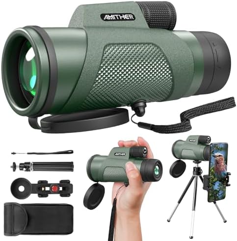 12x50 Monocular Telescope for Smartphone, HD Monoculars for Adults High Powered Compact Scope, Portable Handheld Telescope with Phone Adapter & Tripod for Hiking Bird Watching Camping, Gifts for Men