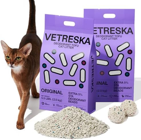 VETRESKA Tofu Cat Litter,Kitty Litter Flushable Strong Clumping Cat Litter Pellets Ultra Absorbent,Dust-Free Tofu Litter,Original(5.5lb×2bags)