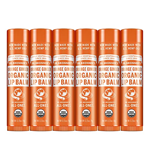 Dr. Bronner's - Organic Lip Balm (.15 Ounce, 6-Pack) - Made with Organic Beeswax and Avocado Oil, for Dry Lips, Hands, Chin, or Cheeks (Orange Ginger)