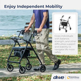 Drive Medical R726BK Foldable Rollator Walker with Seat, Black