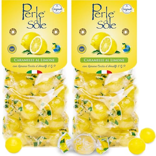 Perle di Sole Lemon Drops - Hard Candy Made with Essential Oils of Amalfi Coast P.G.I. Lemon - Pack of 2 (7.05 oz | 200 g) Italian Gifts from Italy
