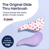 Crave Naturals Glide Thru Detangling Hair Brushes for Adults & Kids Hair - Detangler Hairbrush for Natural, Curly, Straight, Wet or Dry Hair - Hair Brushes for Women - 2 Pack - Pink Hearts & Purple
