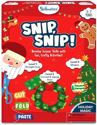 Skillmatics Art & Craft Christmas Kit - Snip, Snip Holiday Magic, Child Safe Scissors Activity, Develop Scissor Skills, Craft Kits, TikTok Viral Sensation, Gifts for Ages 3, 4, 5, 6, 7
