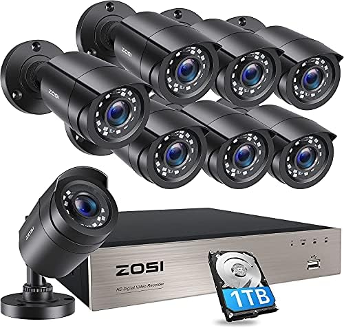 ZOSI 8CH 1080P Security Camera System with 1TB Hard Drive H.265+ 8 CH 5MP Lite Video DVR Recorder with 8X 1080P HD 1920TVL CCTV Cameras, Motion Alert, Easy Remote Access (Renewed)