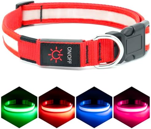 Vizpet LED Dog Collar, Light Up Dog Collar Adjustable USB Rechargeable Super Bright Safety Light Glowing Collars for Dogs(Small,Red)