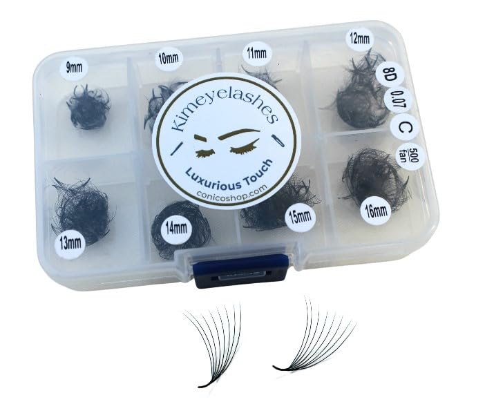 Premade Fans Eyelash Extension 500 Fans Handmade Loose Volume Lashes 5D/8D/10D/12D Pre-made Fans 0.05mm 0.07mm C/D Curl 9-16mm Hybrid Wispy Promade lashes (8D - 0.07, Curl C)