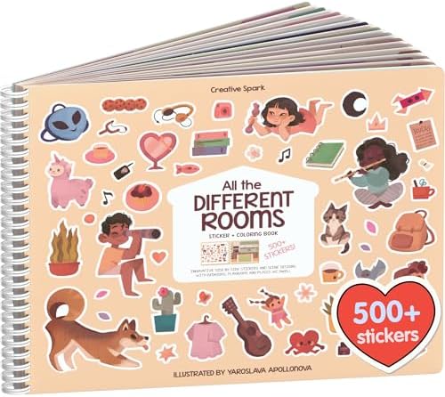Fashion Sticker Book Activity for Kids, All The Different Rooms by Cupkin, Toddler Airplane Travel Essentials, 500+ Stickers for Kids 12 Scenes + Coloring Book Pages, Child's Gift, Crafts Ages 2-8