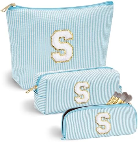 YOOLIFE Cute Makeup Bag for Women Girls - Cosmetic Bags for Women | Initial Make Up Bag | Personalized Gifts for Women Her | Bridal Shower Gifts | Mothers Day Gifts | Tween Girls Trendy Stuff S