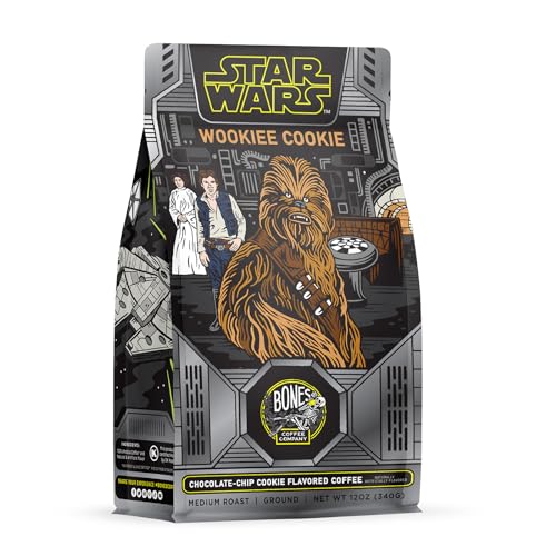Bones Coffee Company Star Wars Wookiee Cookie Flavored Coffee Beans, Medium Roast Ground Coffee Low Acid, Chocolate Chip Cookie Flavor (12 oz)