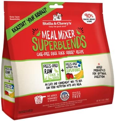 Stella & Chewy's Freeze-Dried Raw Cage-Free Duck Meal Mixer SuperBlends Grain-Free Dog Food Topper, 16 oz. bag, Freeze-Dried Raw Meal Mixer SuperBlends
