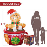 Funflatable 6 FT Christmas Inflatables Outdoor Decorations, Cute Christmas Blow Up Yard Decorations Gingerbread Man in Hot Cocoa Mug Scene for Garden Lawn Xmas Decor