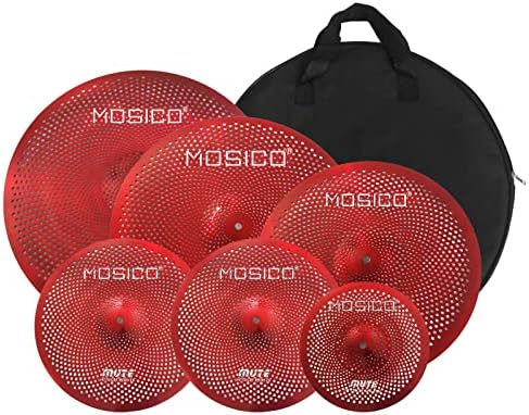 Low Volume Cymbal Mute Cymbal Pack Red 6 Pieces 10" Splash+14"hi-hat+16"crash+18"crash+20"ride FREE Cymbal Bag Silent Cymbals for Practice Drum Set