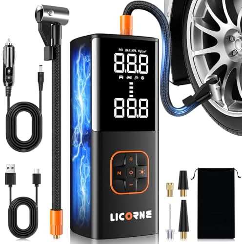 Tire Inflator Portable Air Compressor, 5X Faster Portable Air Pump for Car Tires with 20000mAh Battery, 180PSI Cordless Air Pump with Digital Pressure Gauge for Cars, Bike & Motorcycle Tires, Ball