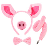 HODRME 4 Pieces Pig Ears and Tail Set-Pink Pig Headband Tail Nose Bow Tie Cosplay Party Halloween Costume Accessories for Kids and Adults