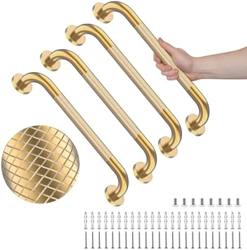 4 Pack 20 Inch Shower Grab Bar, YuanDe Gold Bathroom Grab Bar Handle w/Anti-Slip Knurled Grip, Stainless Steel Bath Balance Bar, 1.25" Diameter Safety Hand Rail Support,Handicap Injury Elderly Senior
