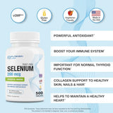 Puregen Labs Selenium 200 mcg Yeast Free Essential Mineral - 500 Vegetarian Tablets | Immune & Antioxidant Support | Non-GMO, Gluten Free, Made in USA