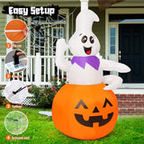 GOOSH 5 FT Halloween Inflatable Cute Pumpkin Ghost Outdoor Decorations Blow Up Yard Ghost in Pumpkin with Built-in LEDs for Indoor Party Garden Lawn Decor