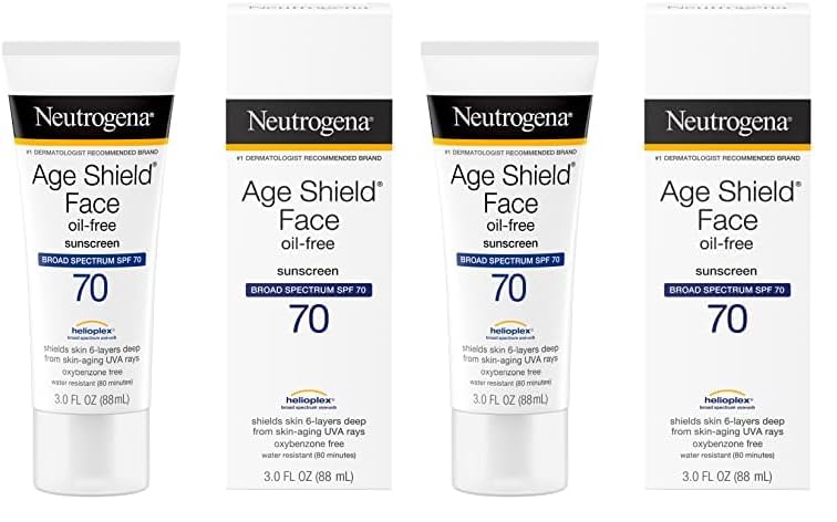 Neutrogena Age Shield Anti-Oxidant Face Lotion Sunscreen with Broad Spectrum SPF 70, Oil-Free & Non-Comedogenic Moisturizing Sunscreen to Prevent Signs of Aging, 3 fl. oz (Pack of 2)