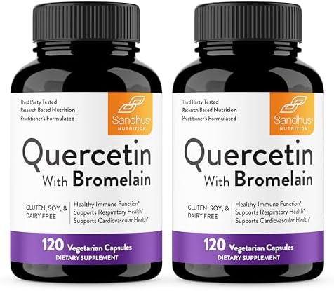 Sandhu's Quercetin with Bromelain 1000mg Per Serving 120 Count (Pack of 2) Vegetarian Capsules Bioflavonoids Supplement Complex Supports Immune, Cardiovascular & Respiratory Health