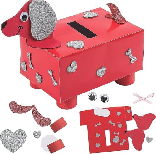 4E's Novelty DIY Valentines Mailbox for Kids - Valentines Day Card Box Craft Kit - DIY Dog Mailbox with Foam Stickers - School Mailbox Classroom Exchange for Boys Girls