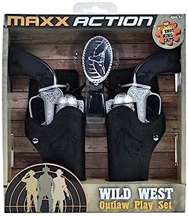 Maxx Action Wild West Outlaw Play Set – 5 Piece Western Toy for Kids | Cowboy Sheriff Cap Blaster with Holster and Adjustable Belt | Ring Caps Sold Separately