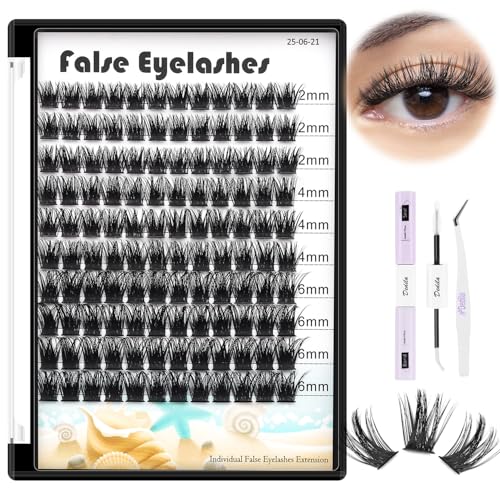 Large Tray- 10-20MM Available 120 Pcs D Curl Segmented Cluster Eyelashes Makeup DTY Volume Eye Lashes Extensions Natural Long Wide Stem Individual False Eyelashes (Lashes Kit-12-14-16mm)