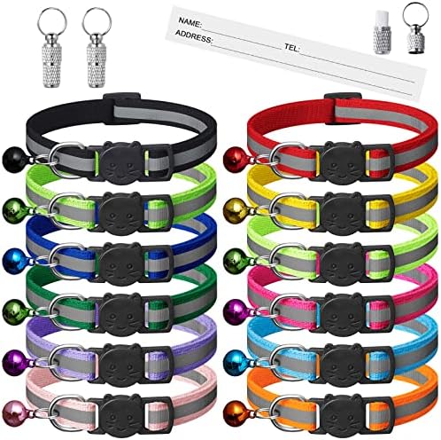 12 Pack Reflective-Breakaway Cat Collars with Bells,Safety Buckle Kitten Collar,with Name Tag,Adjustable,Ideal for Girl Cats Male Cats,Pet Supplies,Stuff,Accessories(12 Colors & 2 ID Tags).