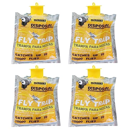 Fly Traps Outdoor Fly Traps Bag Fly Catchers Outdoors Upgraded 40g Bait. Stable Horse Ranch Fly Trap. Disposable Fly Traps Outdoor Hanging Fly Killer 4 PCs…