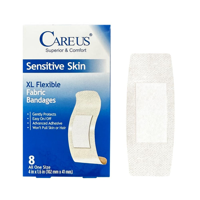 CareUs Painless Bandages for Sensitive and Elderly Skin - XL Flexible Fabric, Max Hold Silicone Adhesive, Latex-Free, Breathable & Absorbent - 32-Count Pack (8ct x 4)…