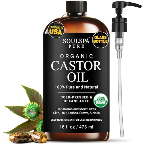 Organic Castor Oil for Face, Hair Growth, Scalp, Skin Glass Bottle | USDA Certified | 100% Pure Castor Oil Organic Cold Pressed Unrefined, Moisturizing & Multipurpose Aceite de Castrol - 16 fl oz