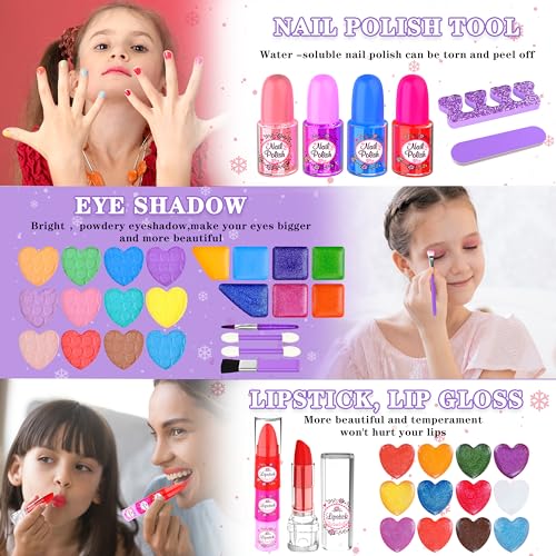 Kids Makeup Kit for Girl, 66 Pcs Washable Makeup Set for Little Girls, Real Cosmetic Set Pretend Play Makeup Toy Beauty Set Christmas & Birthday Gift Age 3 4 5 6 7 8 9+ Year Old Kids Toddler Toys