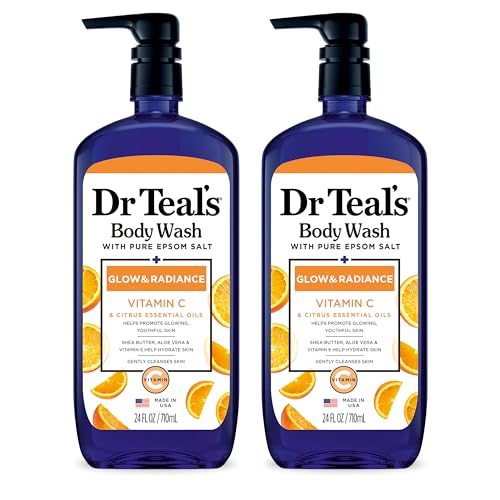Dr Teal's Body Wash with Pure Epsom Salt, Glow & Radiance with Vitamin C & Citrus Essential Oils, 24oz (Pack of 2)