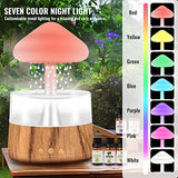 Rain Cloud Humidifier Water Drip with 5 Essential Oils, Cloud Diffuser with 7 Changing Colors Night Lights, Mushroom Humidifier Desk Bedside Water Drop Sound, Wood