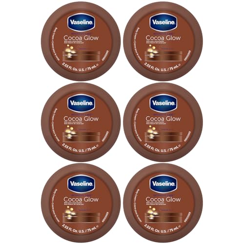Vaseline Cocoa Glow Body Cream 6-Pack – Pure Cocoa Butter 48H Moisturizing Cream for Dry Skin, Travel-Size, 2.53 Fl Oz Ea