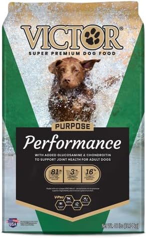 Victor Super Premium Dog Food – Performance Dry Dog Food – 26% Protein for Active Adult Dogs – Includes Glucosamine and Chondroitin for Hip and Joint Health, 40lbs