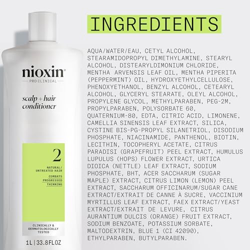 Nioxin Scalp + Hair Thickening System 2 Conditioner, For Natural Hair with Progressed Thinning, 33.8 fl oz (Packaging May Vary)