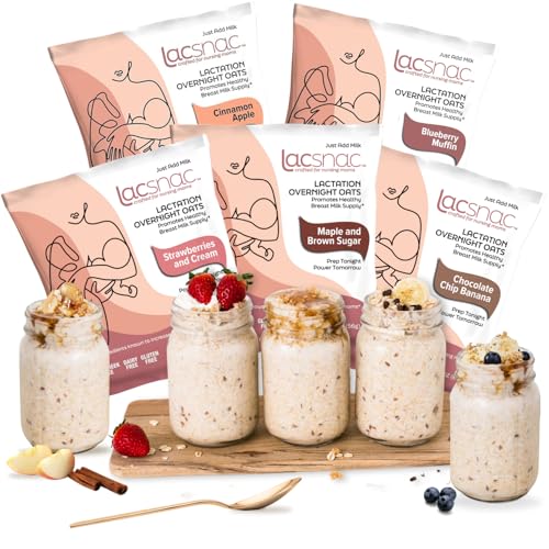 Lacsnac Variety Pack Lactation Overnight Oats (6 Count) - Lactation Supplement made with Whole Grain Oats, Flax Seeds, and Brewer’s Yeast, Promotes Lactation & Healthy Breast Milk Supply, GMO-free