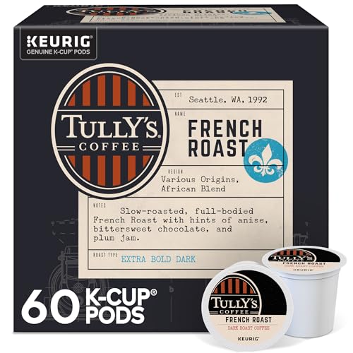 Tully's Coffee French Roast, Keurig Single Serve K-Cup Pods, Dark Roast Coffee, 60 Count, (6 Packs of 10)