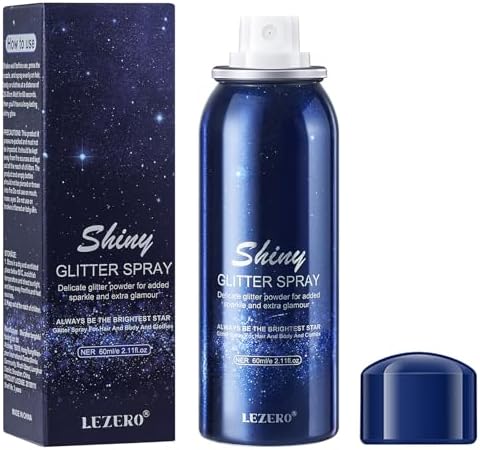 Body Glitter Spray, Temporary Body Shimmer Spray for Face, Hair, Clothing, Long Lasting Quick-Drying Shiny Hairspray for Music Festival Rave, Nightclub Party, Prom, 2oz