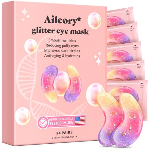Under Eye Patches (24 Pairs) - Valentines Day Gifts for Wome, New Tri-color Glitter Eye Gel Pads for Dark Circles Puffy Eyes,Under eye Bags,Wrinkles|Natural Collagen Under Eye Mask Patches