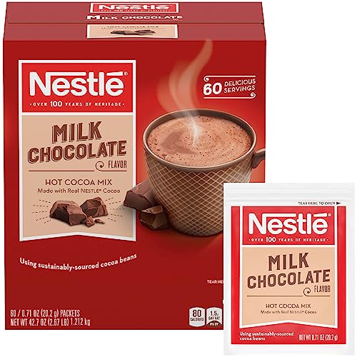 Nestle Hot Chocolate Packets, Milk Chocolate Flavor Hot Cocoa Mix, Made with Real Cocoa, Bulk Pack, 0.71 oz Packet (60 Count)