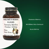 Barlowe's Herbal Elixirs Pueraria Mirifica | 550mg | 60 Veggie Capsules | Non-GMO| Stearate Free | Bottled in Glass