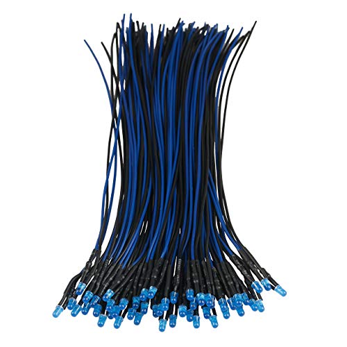 50pcs 12 Volt 3mm Blue LED Lights Emitting Diodes Pre Wired 7.9 Inch DC 12v LED Light Diffused Colored Lens Small LED Lamps