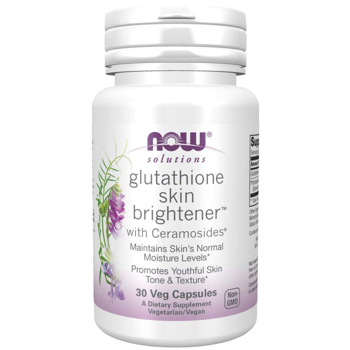 NOW Solutions, Glutathione Skin Brightener with Ceramosides®, Moisturizing and Illuminating, 30 Veg Capsules