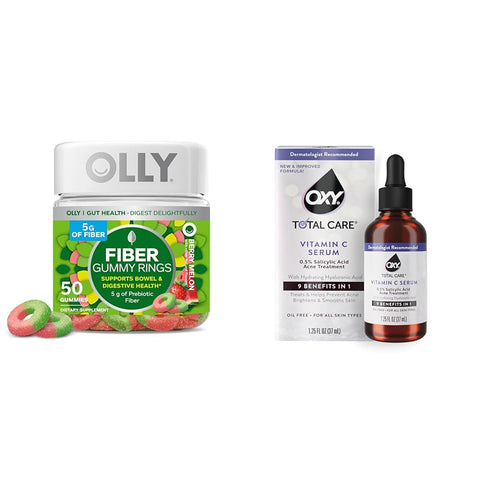 OLLY Fiber Gummy Rings 50ct + Oxy Total Care Hydrating Vitamin C Serum for Digestive Support, Clearer Skin