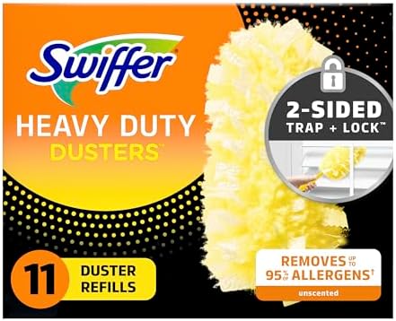 Swiffer Dusters Refill for Cleaning, Feather & Microfiber Duster Disposable Alternative, For Dusting Furniture, Blinds, Ceiling Fans, Walls, Helps Remove Allergens, Heavy Duty, Unscented, 11ct