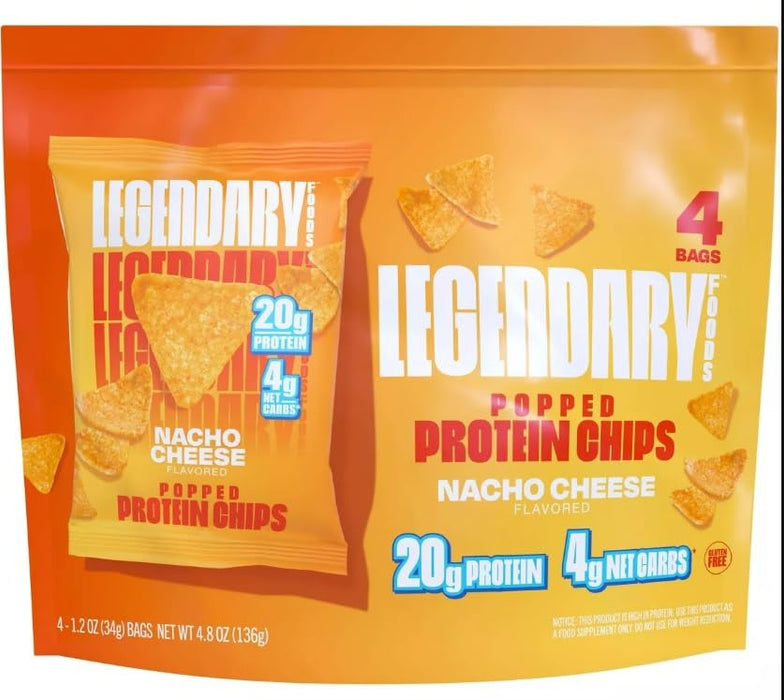 Lagendary Foods Gluten Free and Keto Friendly Popped Protein Chips - Nacho Cheese - 4.8oz/4ct