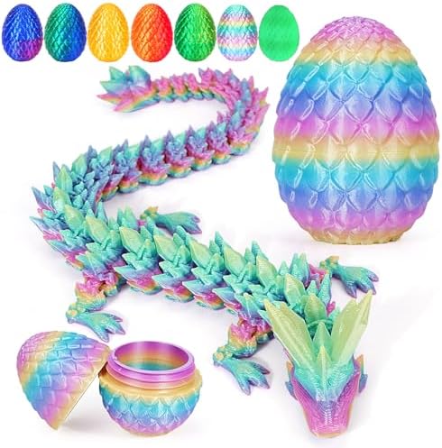 TBOLINE 3D Printed Easter Dragon Egg, Articulated Crystal Dragon Fidget Toy, Surprise Prefilled Easter Egg Filled with Toy - Basket Essentials for Kids